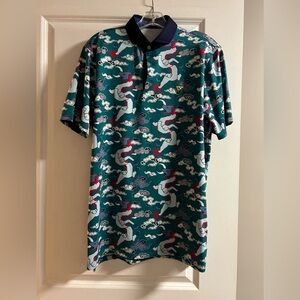 Men’s Greyson Teal and Red Patterned Golf Polo with small country club logo